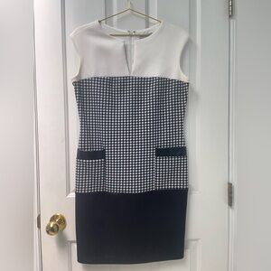 8 Sandra Darren Black and White Houndstooth Midi Workwear Dress